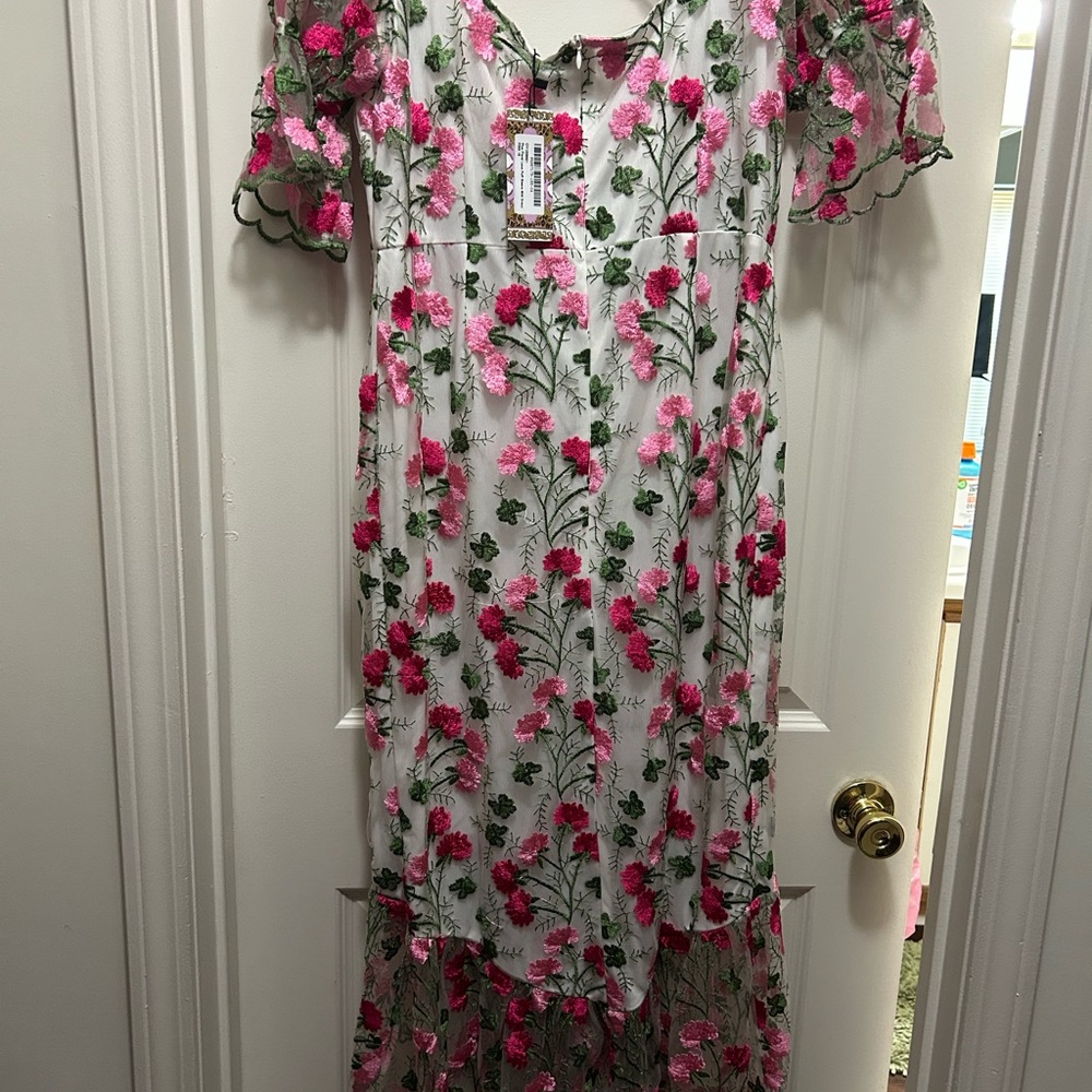 Boohoo Pink Floral Embroidered Dress